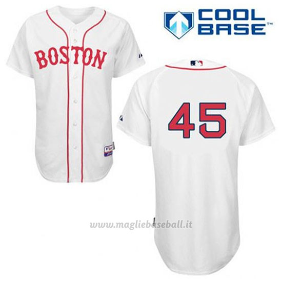 Maglia Baseball Uomo Boston Red Sox 45 Pedro Martinez Bianco Alterner 1ªCool Base